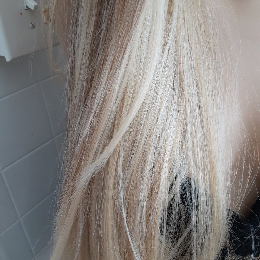 Blonde and ash blonde mix lace front wig straight  money piece hair highlights, - Picture 7 of 11